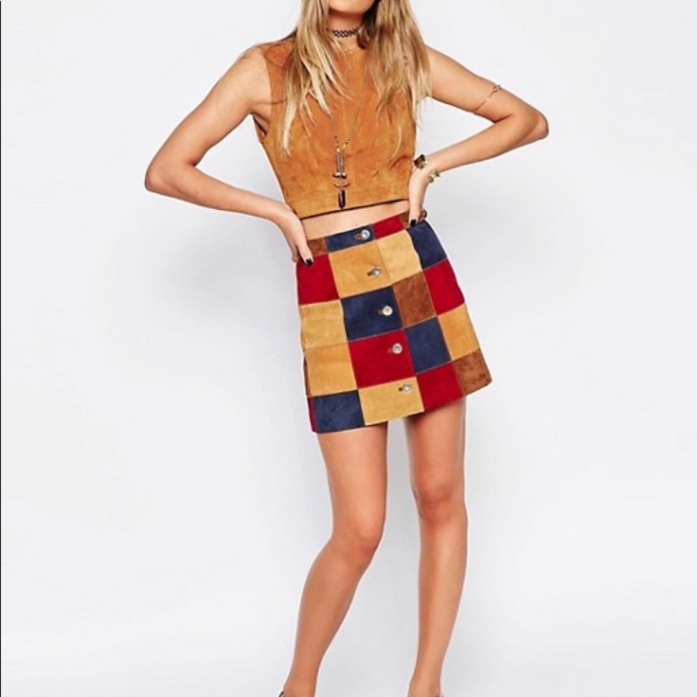 ASOS A line skirt in patchwork suede with button